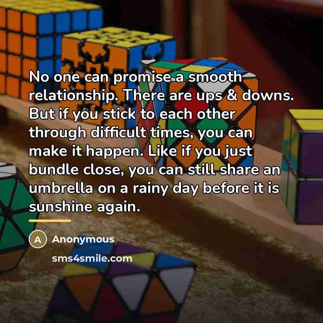 “No one can promise a smooth relationship. There are ups…” quote by Anonymous