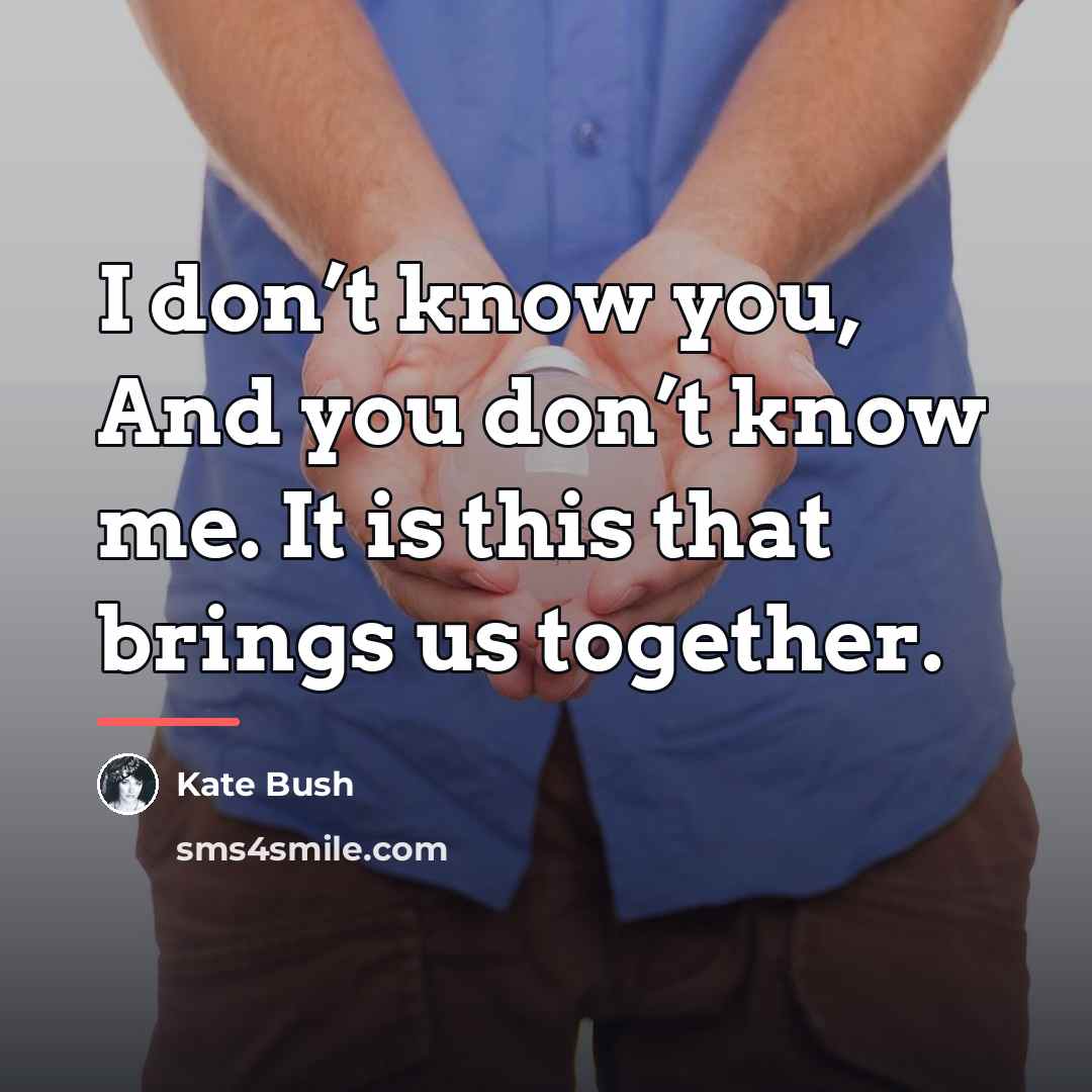 “I don’t know you, And you don’t know me. It…” quote by Kate Bush