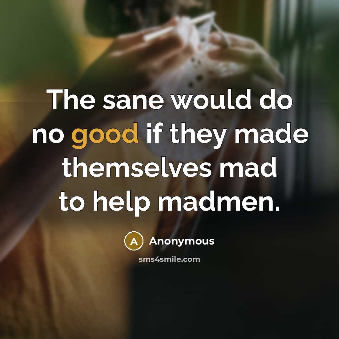 “The sane would do no good if they made themselves…” quote by Anonymous
