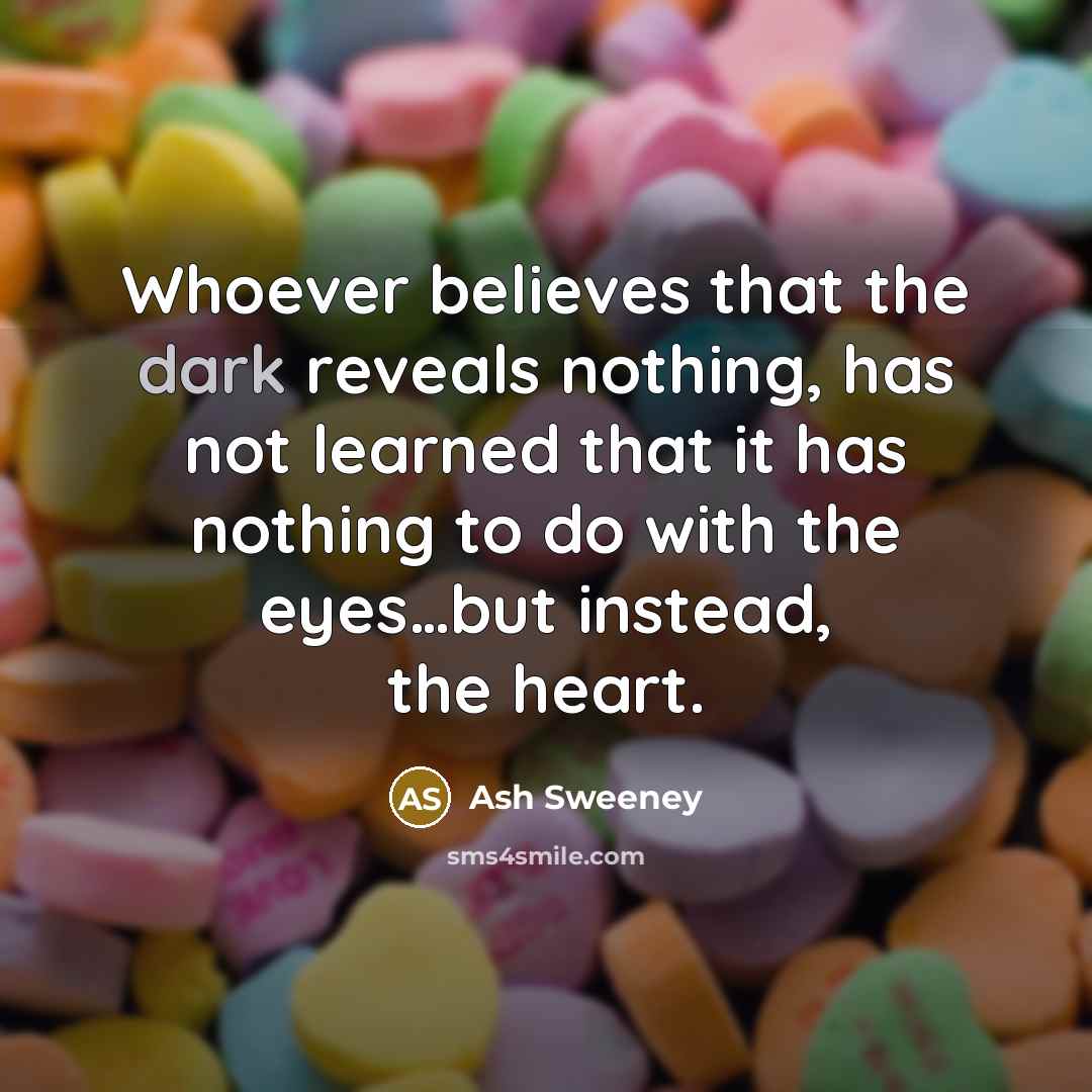 “Whoever believes that the dark reveals nothing, has not learned…” quote by Ash Sweeney