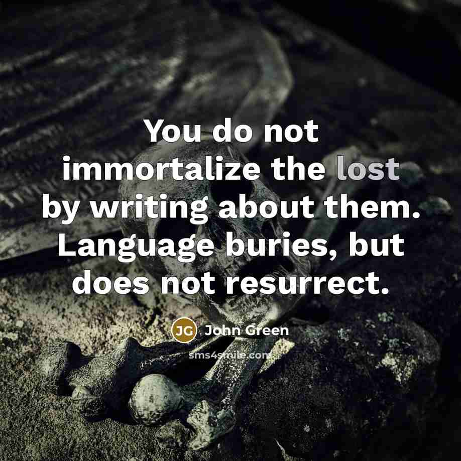 “You do not immortalize the lost by writing about them.…” quote by John Green