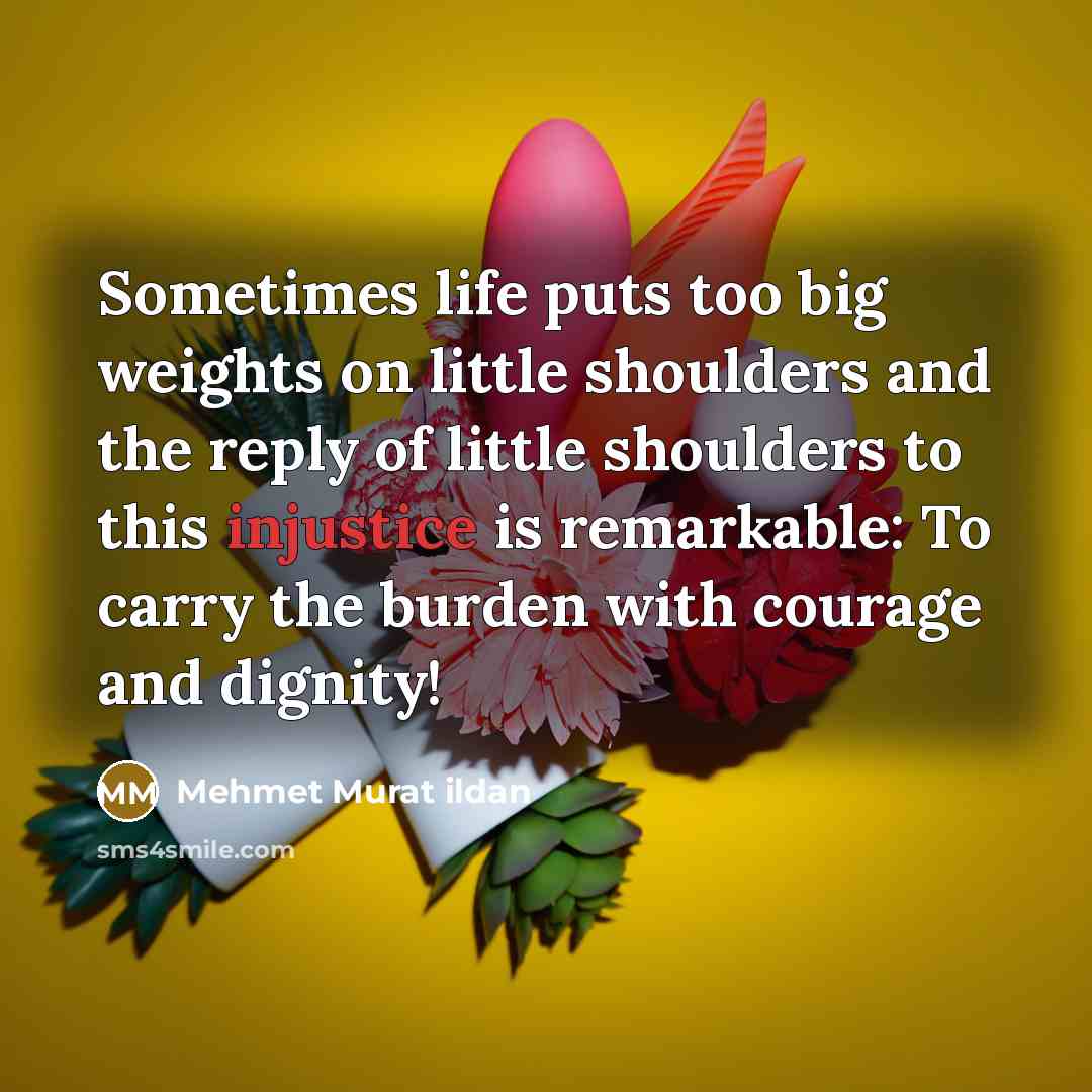 “Sometimes life puts too big weights on little shoulders and…” quote by Mehmet Murat Ildan