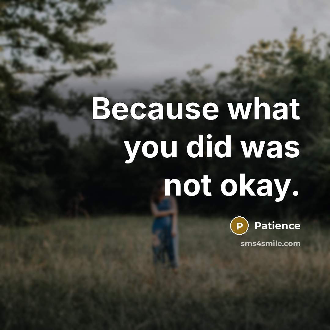 “Because what you did was not okay.” quote by Patience