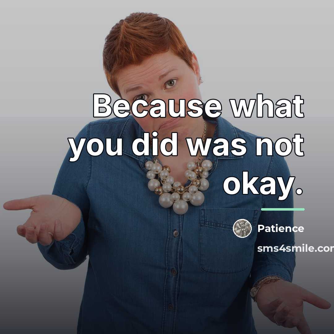 “Because what you did was not okay.…” quote by Patience