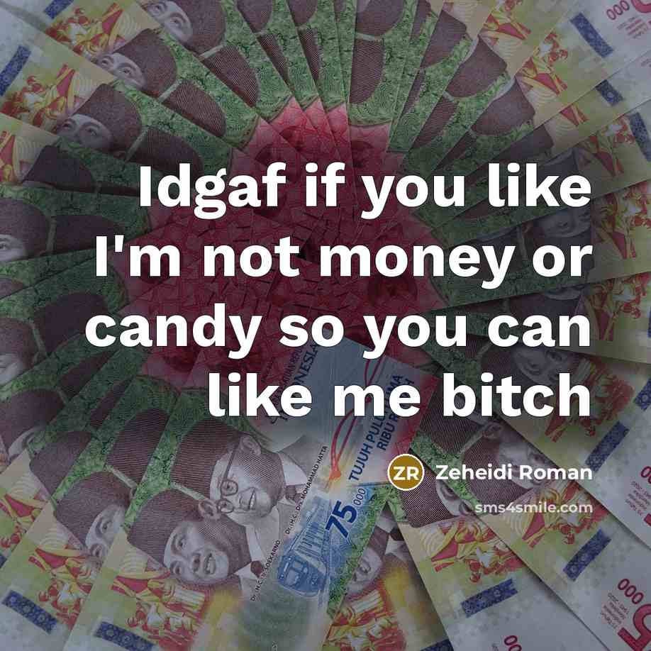“Idgaf if you like I'm not money or candy so you can like me bitch” quote by Zeheidi Roman