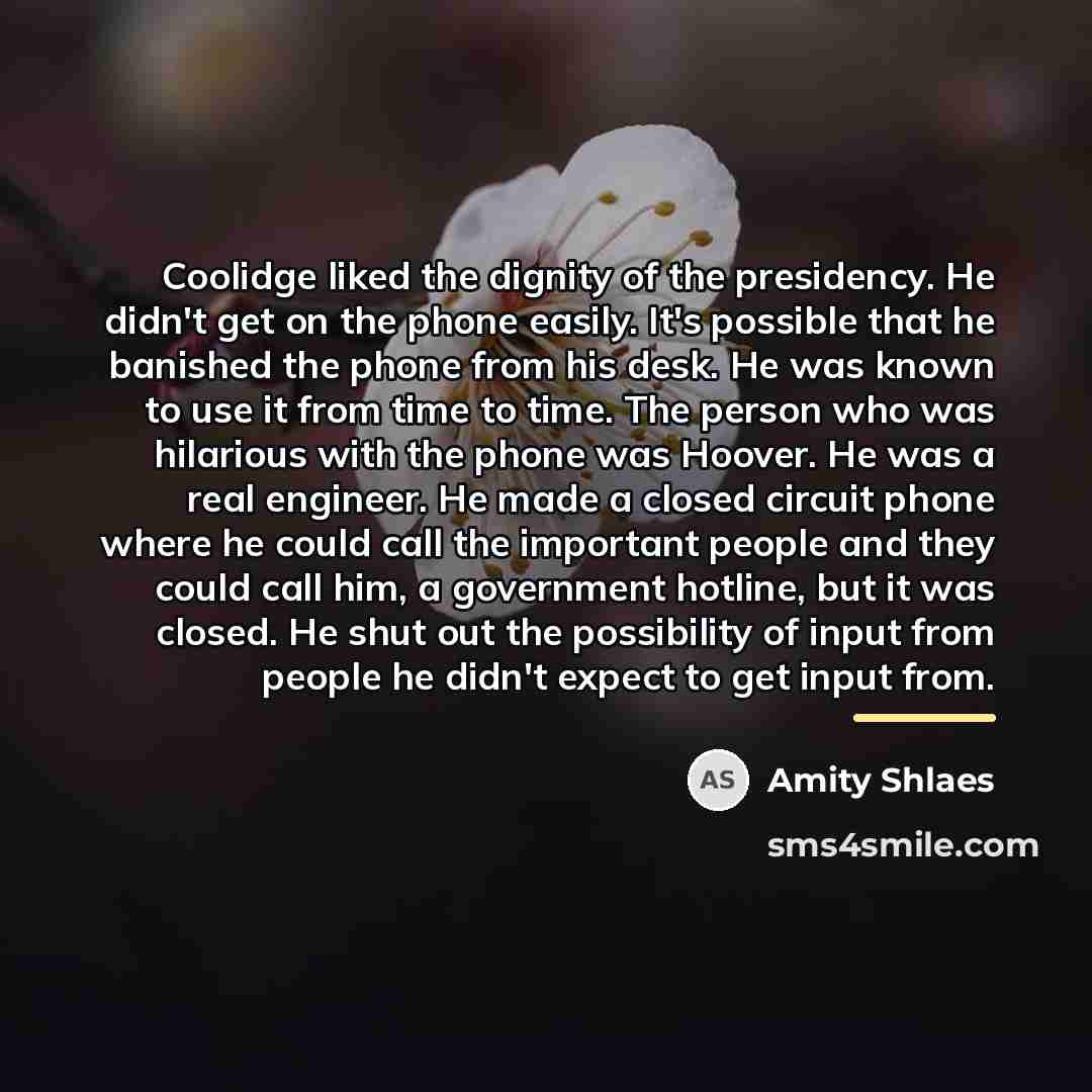 “Coolidge liked the dignity of the presidency. He didn't get…” quote by Amity Shlaes