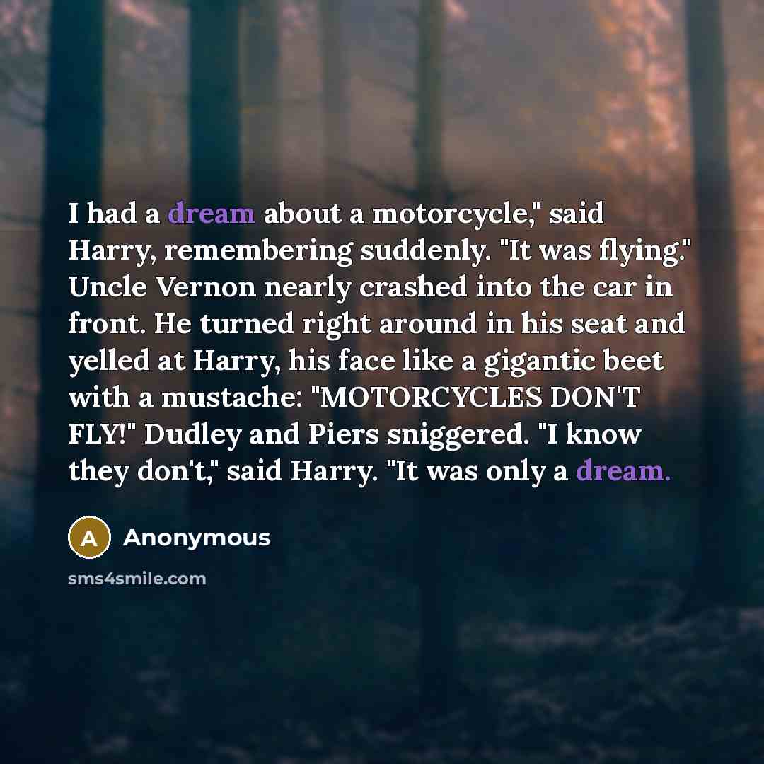 “I had a dream about a motorcycle," said Harry, remembering…” quote by Anonymous