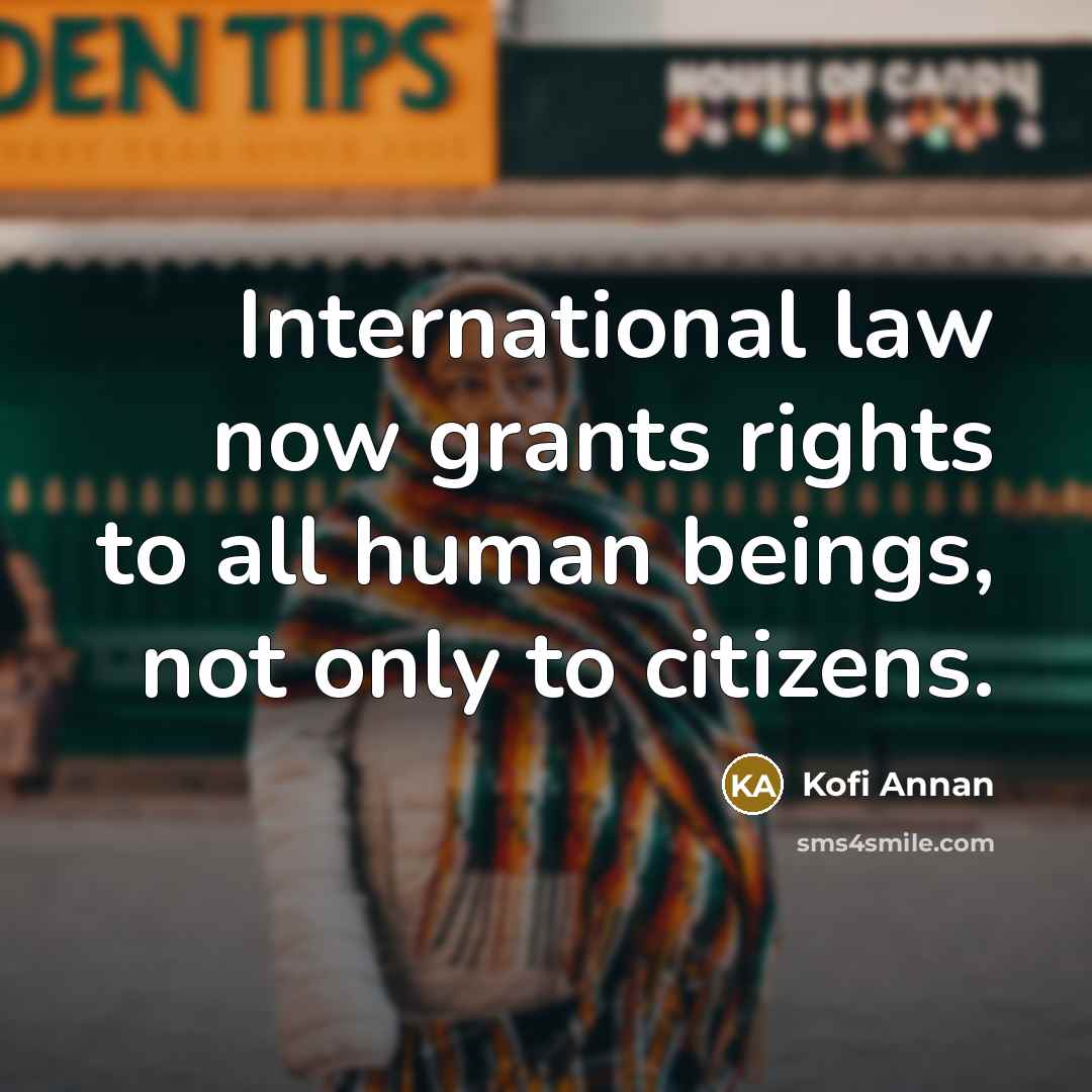 “International law now grants rights to all human beings, not…” quote by Kofi Annan