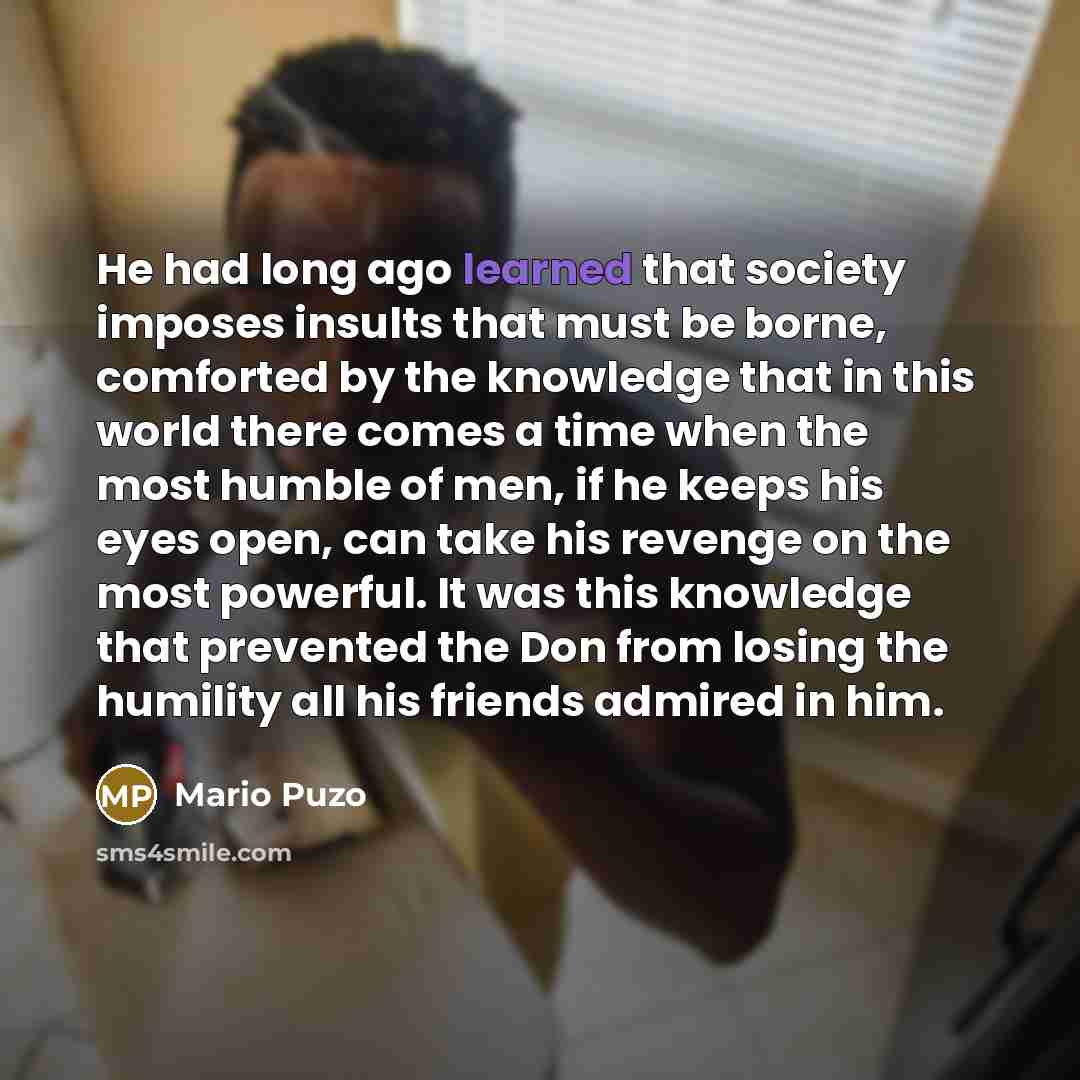 “He had long ago learned that society imposes insults that…” quote by Mario Puzo
