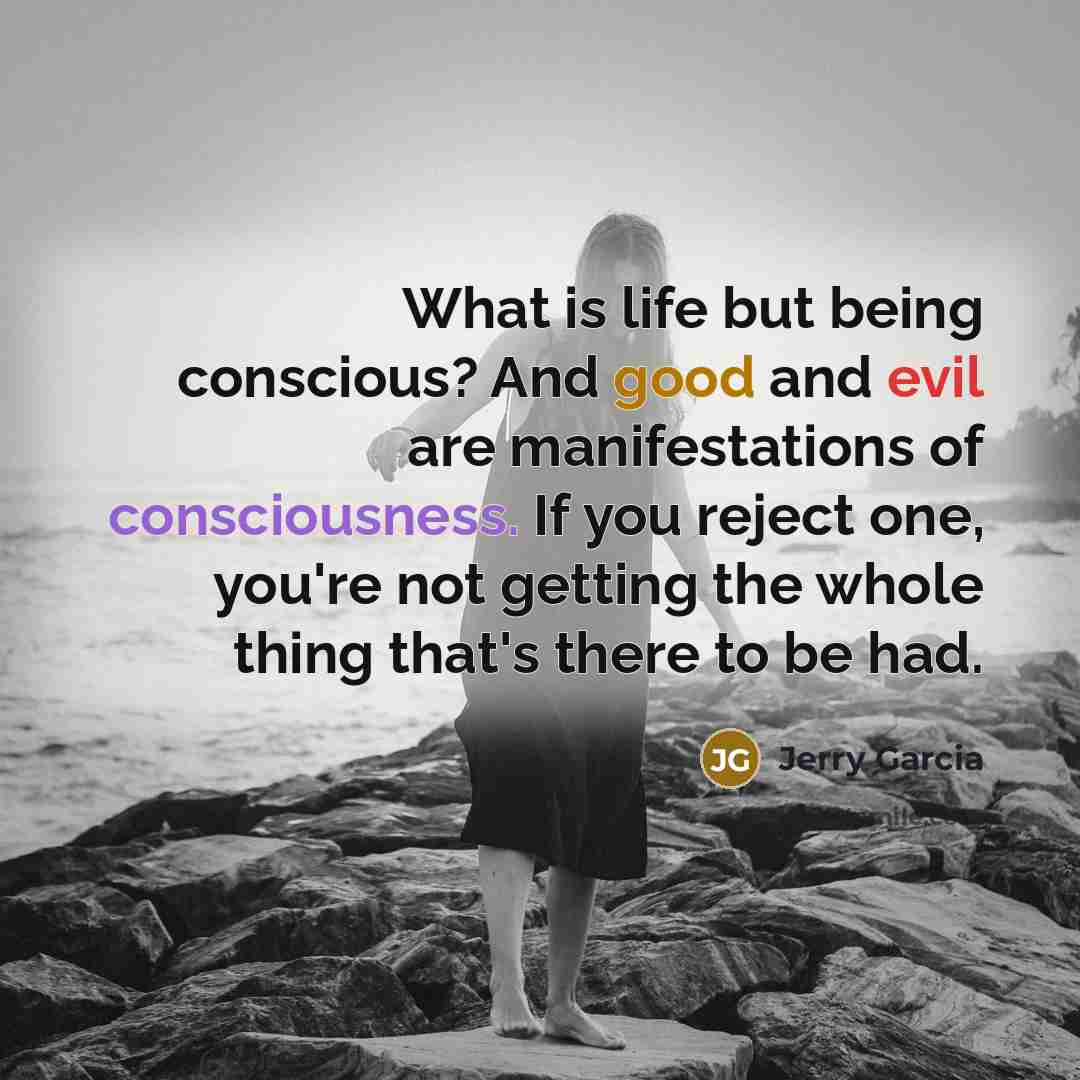 “What is life but being conscious? And good and evil…” quote by Jerry Garcia