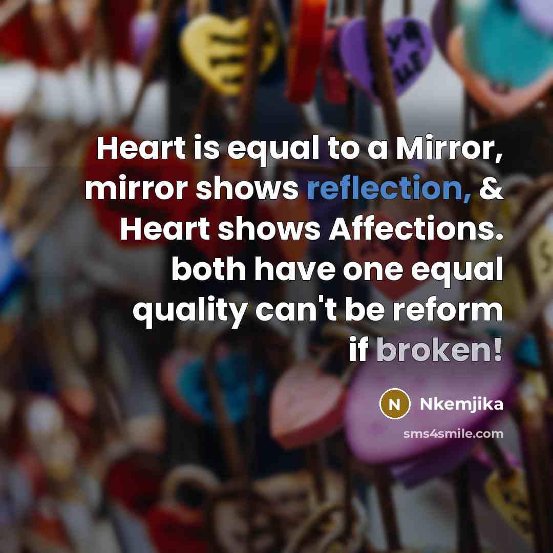 “Heart is equal to a Mirror, mirror shows reflection, &…” quote by Nkemjika