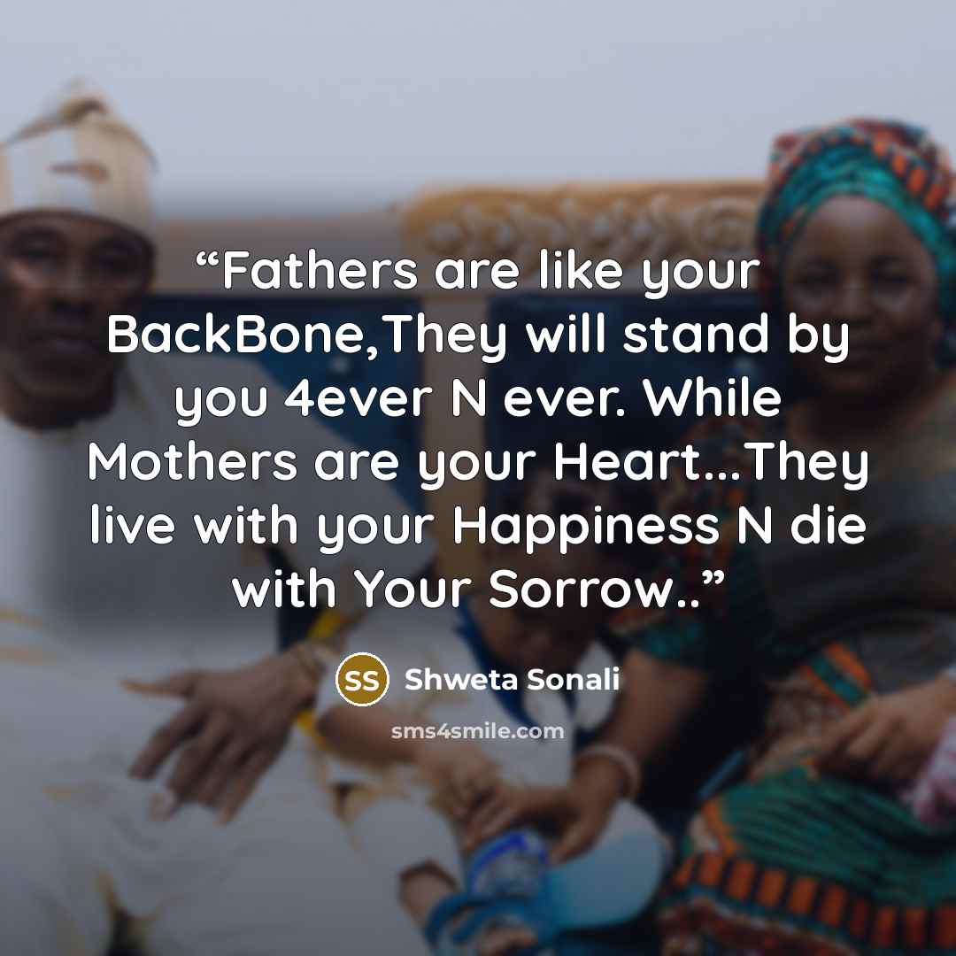 “Fathers are like your BackBone,They will stand by you 4ever N ever. While Mothers are your Heart...They live with your Happiness N die with Your Sorrow..” quote by Shweta Sonali