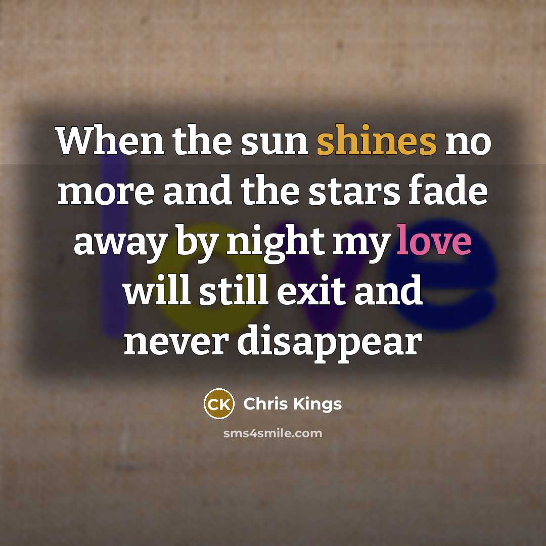 “When the sun shines no more and the stars fade away by night my love will still exit and never disappear” quote by Chris Kings