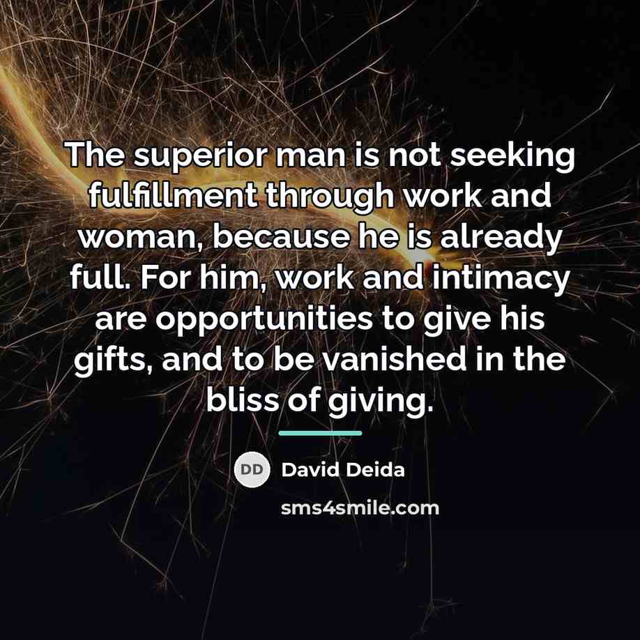 “The superior man is not seeking fulfillment through work and…” quote by David Deida