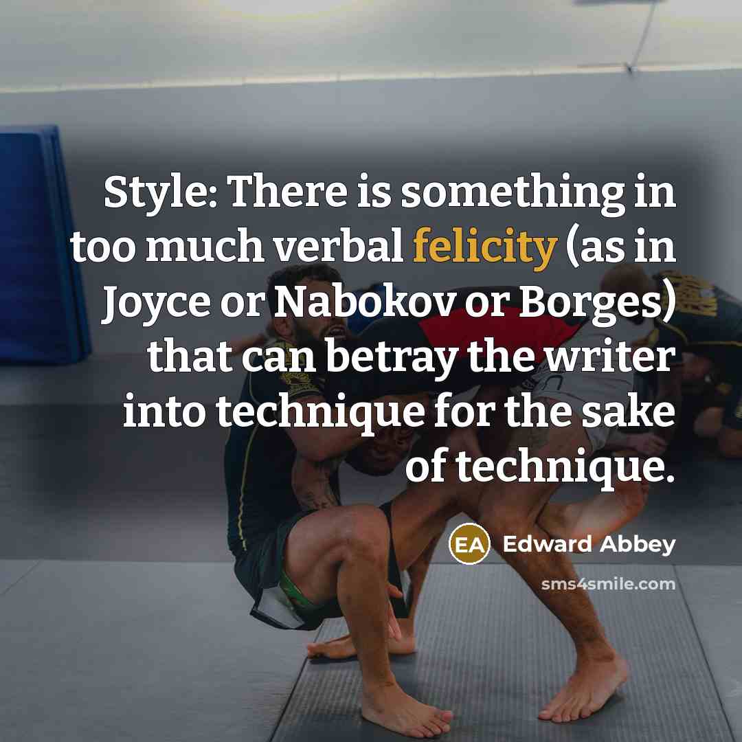 “Style: There is something in too much verbal felicity (as…” quote by Edward Abbey