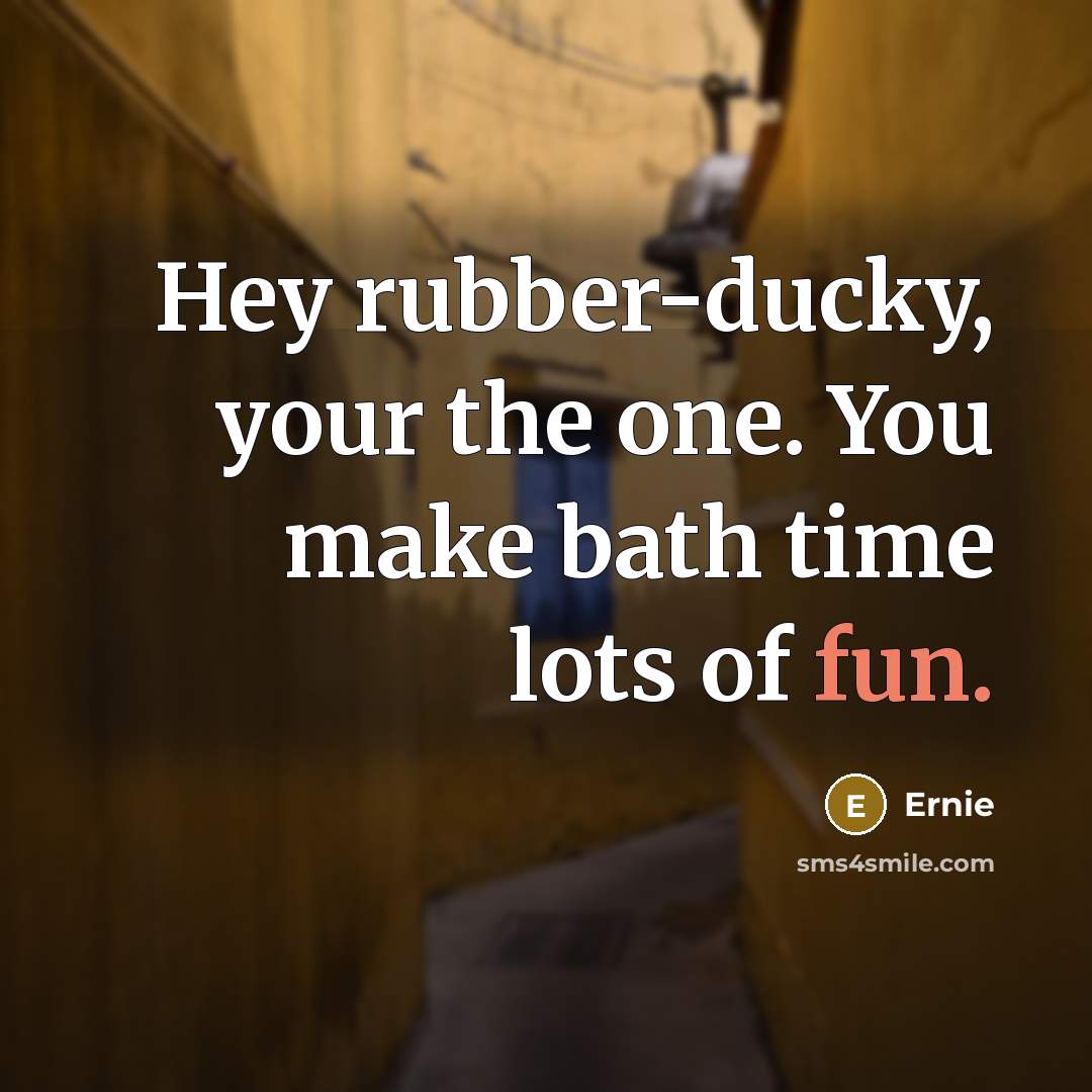 “Hey rubber-ducky, your the one. You make bath time lots of fun.” quote by Ernie