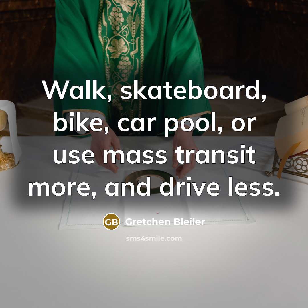 “Walk, skateboard, bike, car pool, or use mass transit more,…” quote by Gretchen Bleiler