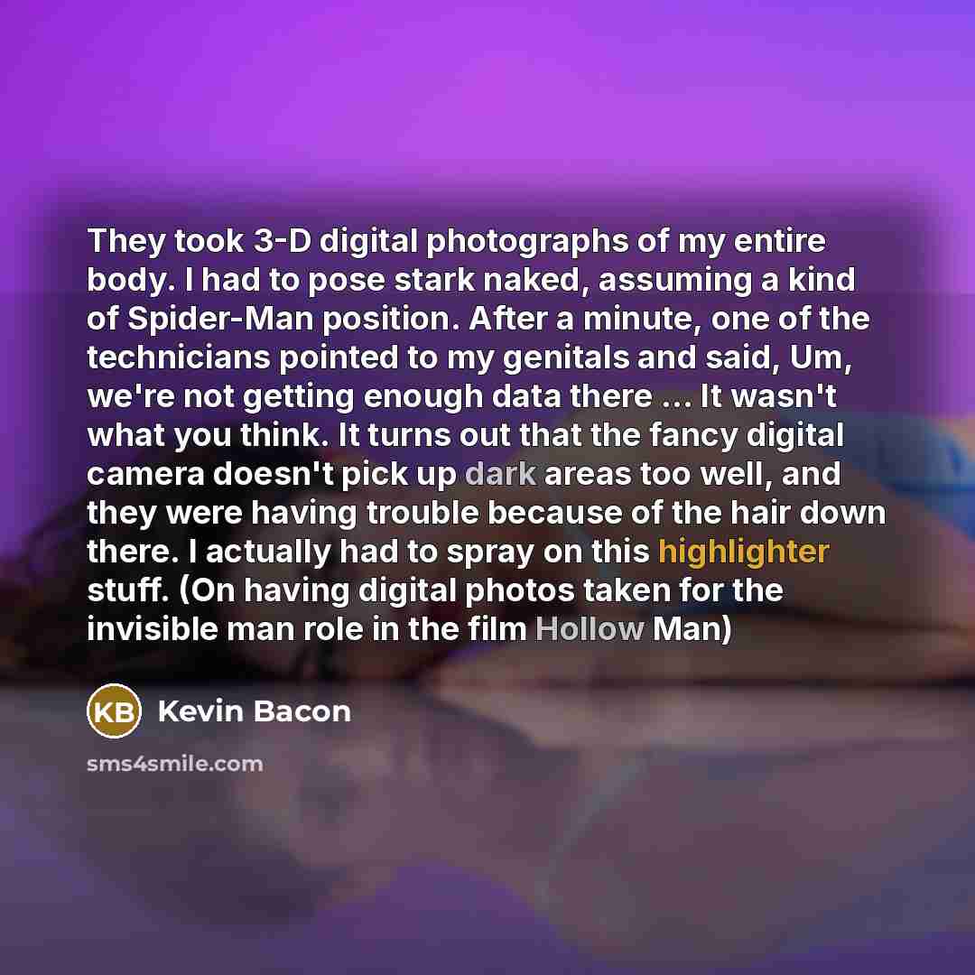 “They took 3-D digital photographs of my entire body. I…” quote by Kevin Bacon