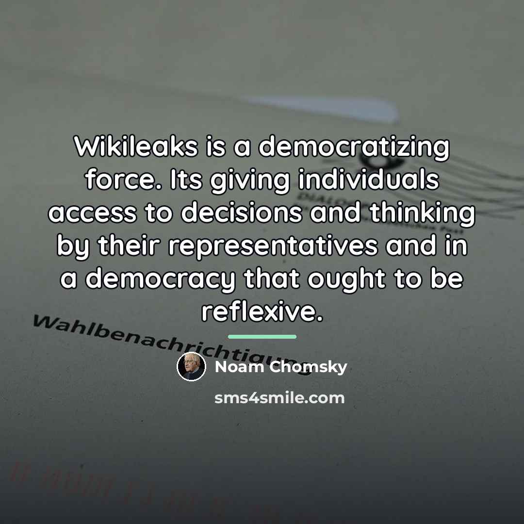 “Wikileaks is a democratizing force. Its giving individuals access to…” quote by Noam Chomsky
