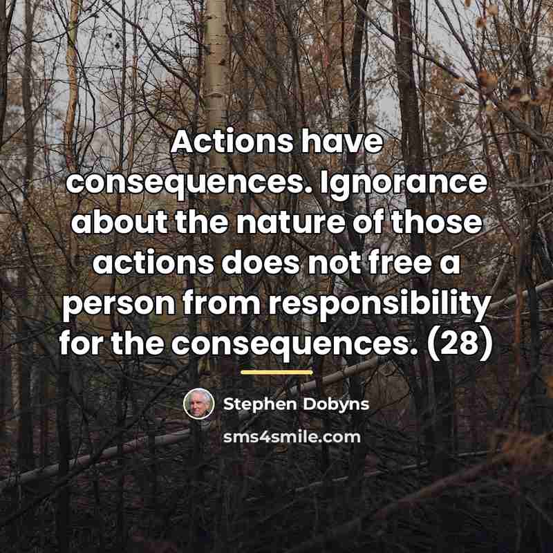 “Actions have consequences. Ignorance about the nature of those actions…” quote by Stephen Dobyns