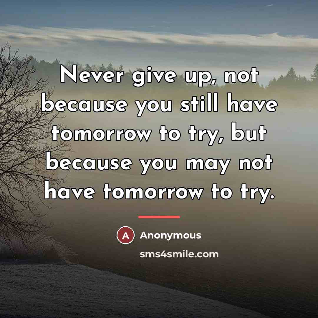 “Never give up, not because you still have tomorrow to…” quote by Anonymous