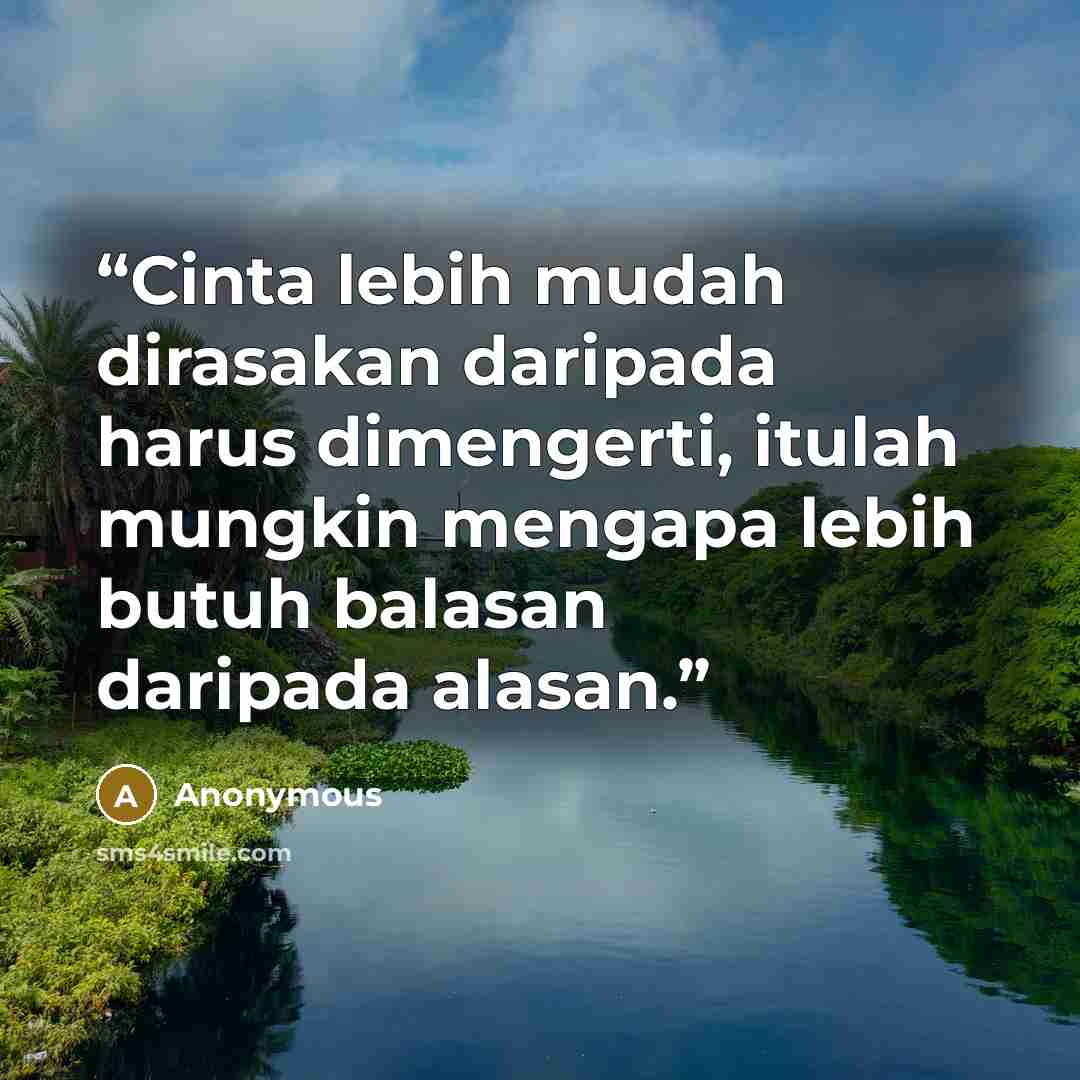 “Cinta lebih mudah dirasakan daripada harus dimengerti, itulah mungkin mengapa lebih butuh balasan daripada alasan.” quote by Anonymous