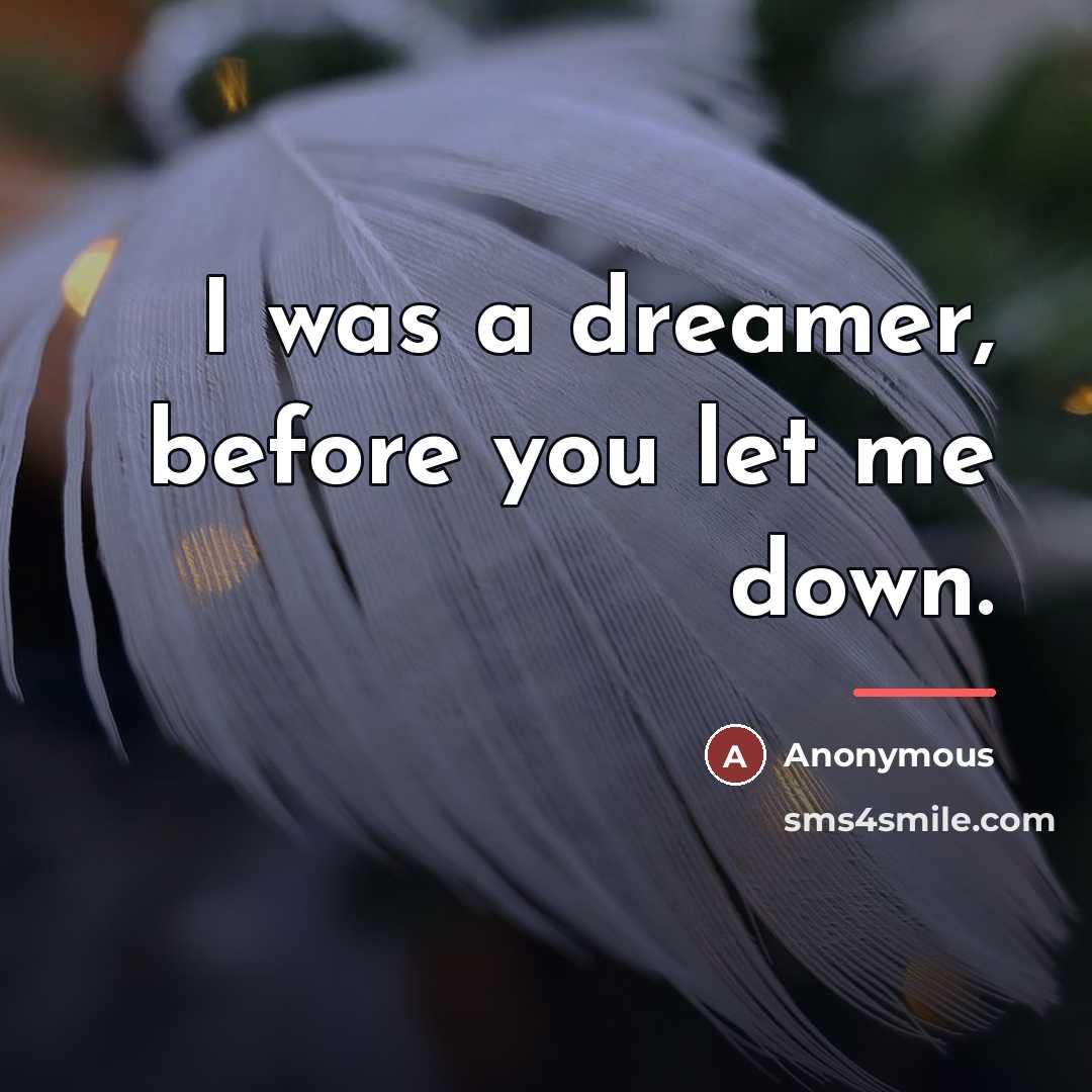 “I was a dreamer, before you let me down.…” quote by Anonymous