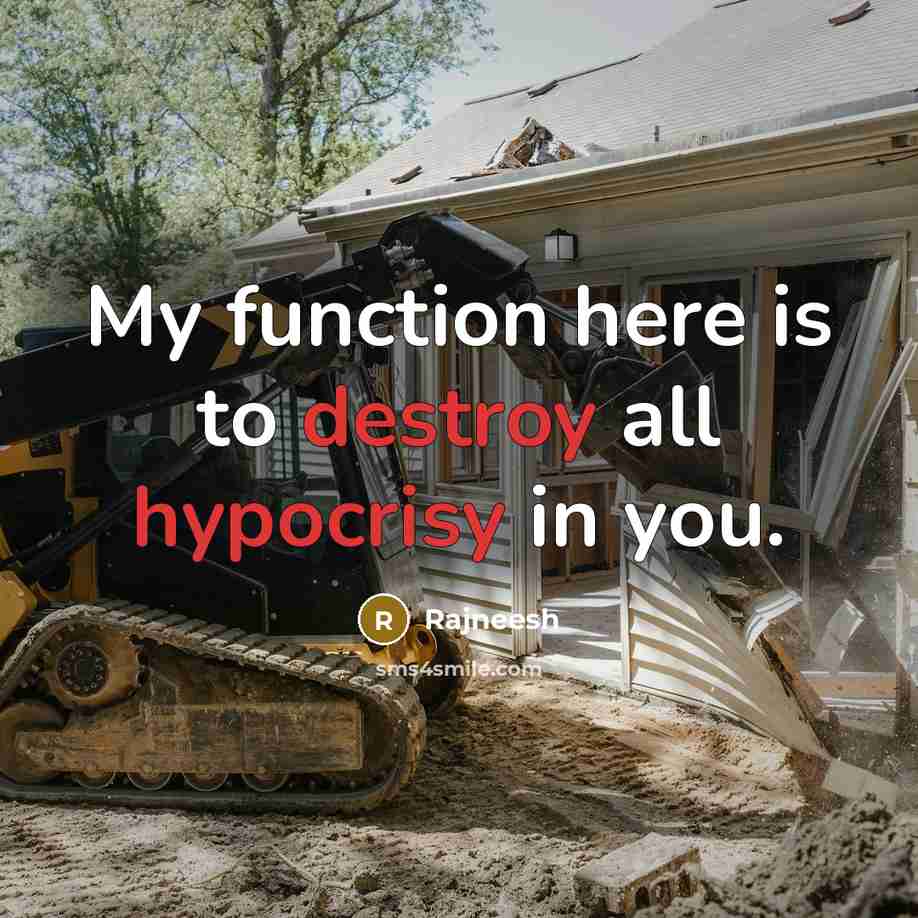 “My function here is to destroy all hypocrisy in you.” quote by Rajneesh