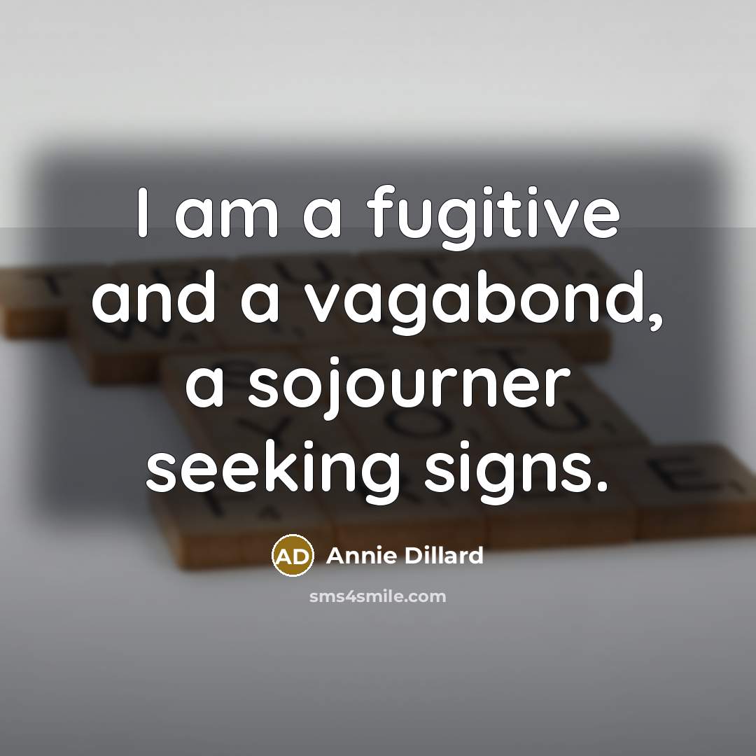 “I am a fugitive and a vagabond, a sojourner seeking…” quote by Annie Dillard