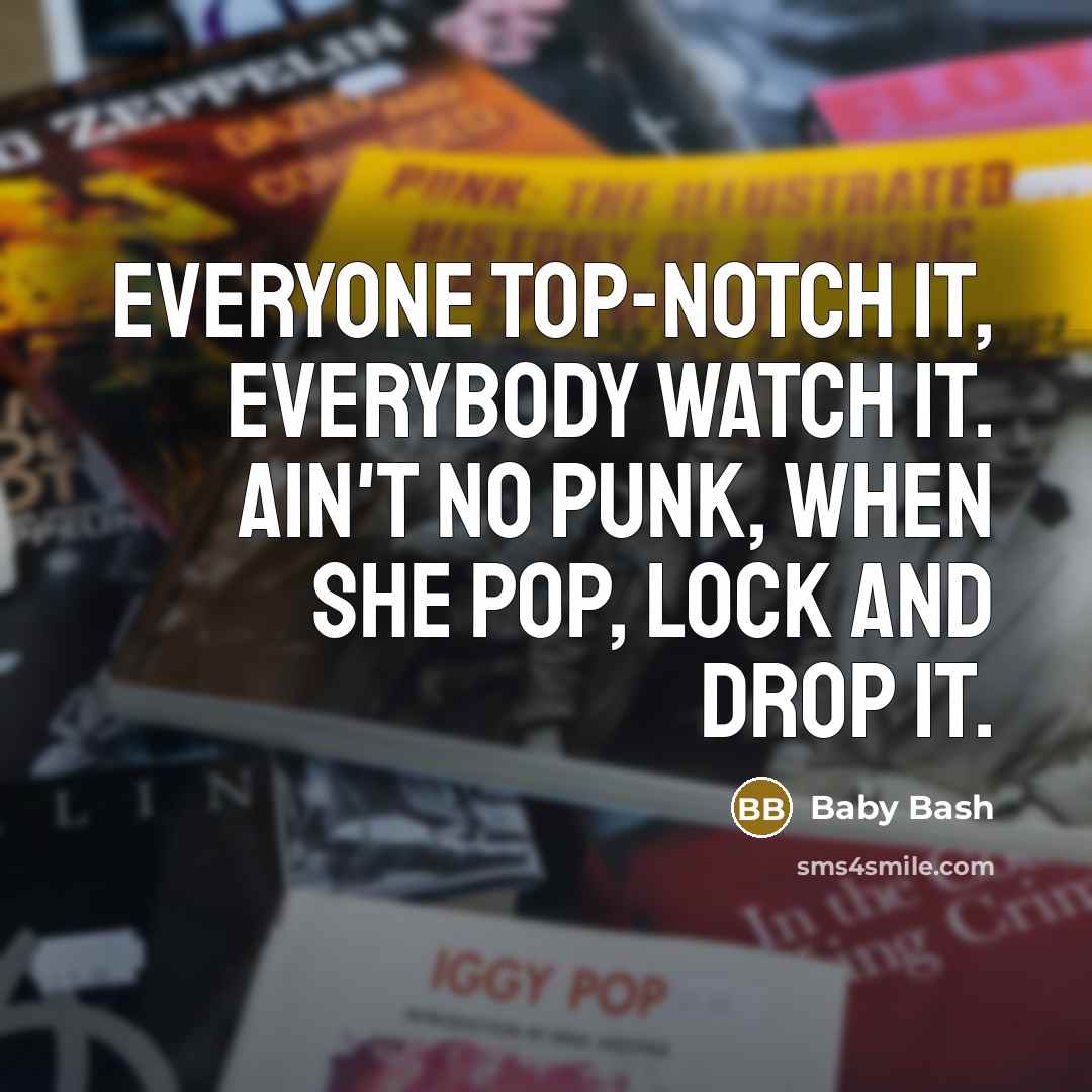 “Everyone top-notch it, everybody watch it. Ain't no punk, when she pop, lock and drop it.” quote by Baby Bash