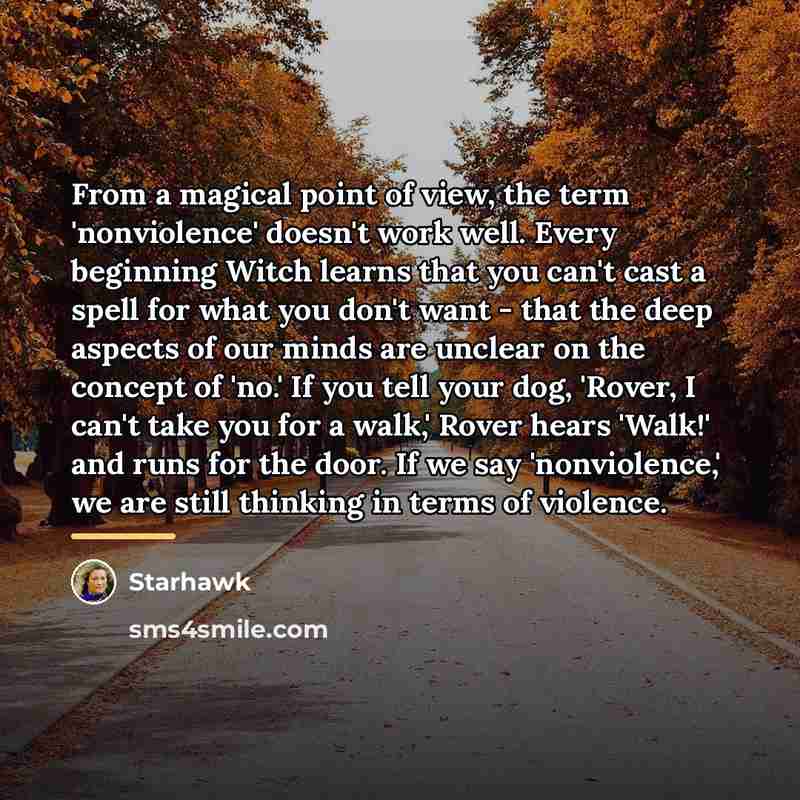 “From a magical point of view, the term 'nonviolence' doesn't…” quote by Starhawk