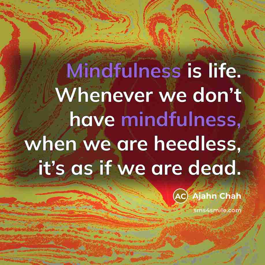 “Mindfulness is life. Whenever we don’t have mindfulness, when we…” quote by Ajahn Chah