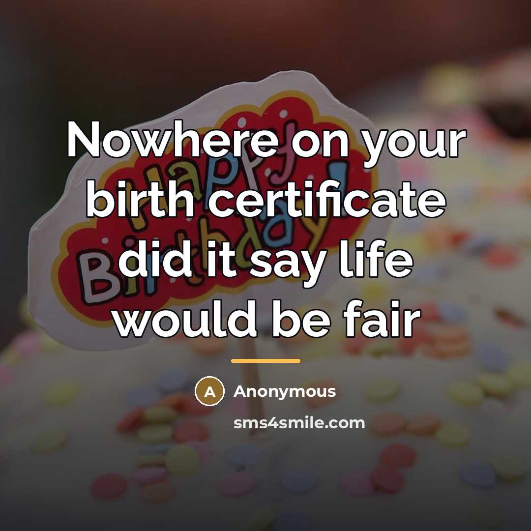 “Nowhere on your birth certificate did it say life would…” quote by Anonymous