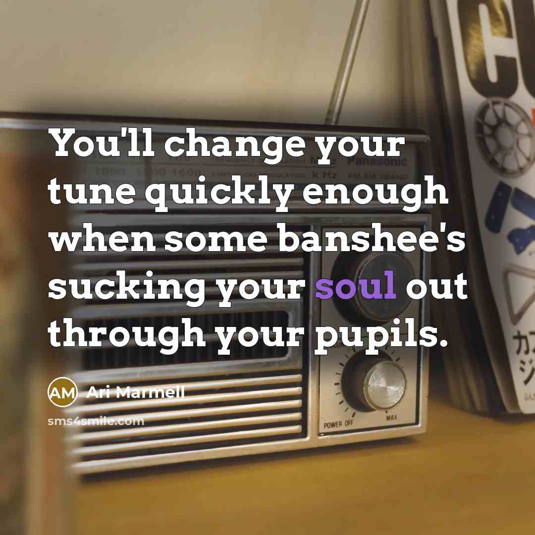 “You'll change your tune quickly enough when some banshee's sucking…” quote by Ari Marmell