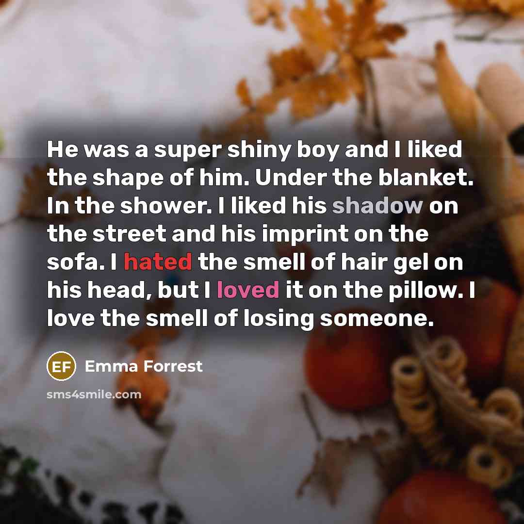 “He was a super shiny boy and I liked the…” quote by Emma Forrest