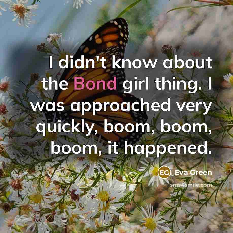 “I didn't know about the Bond girl thing. I was approached very quickly, boom, boom, boom, it happened.” quote by Eva Green
