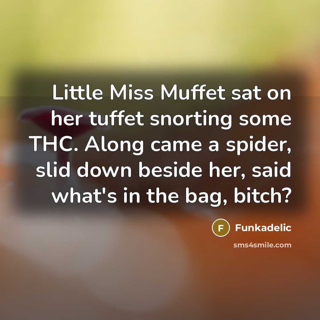 “Little Miss Muffet sat on her tuffet snorting some THC.…” quote by Funkadelic