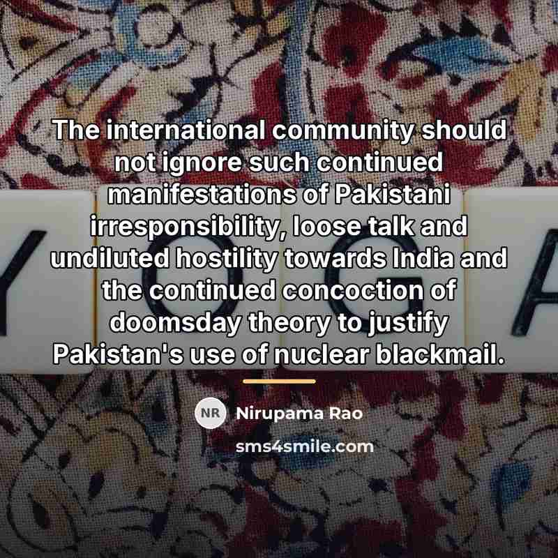 “The international community should not ignore such continued manifestations of…” quote by Nirupama Rao