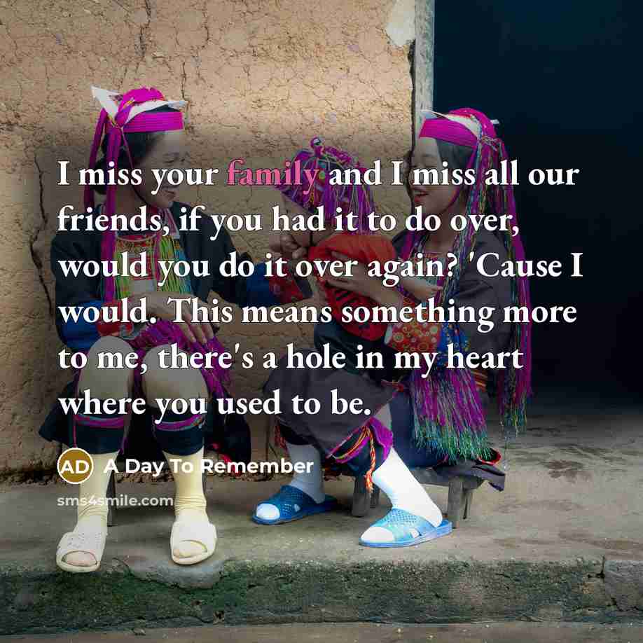 “I miss your family and I miss all our friends,…” quote by A Day To Remember