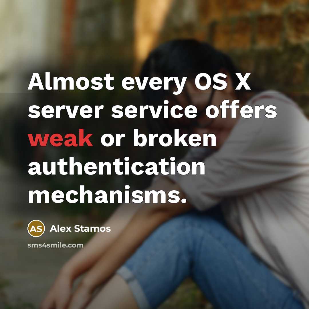 “Almost every OS X server service offers weak or broken…” quote by Alex Stamos