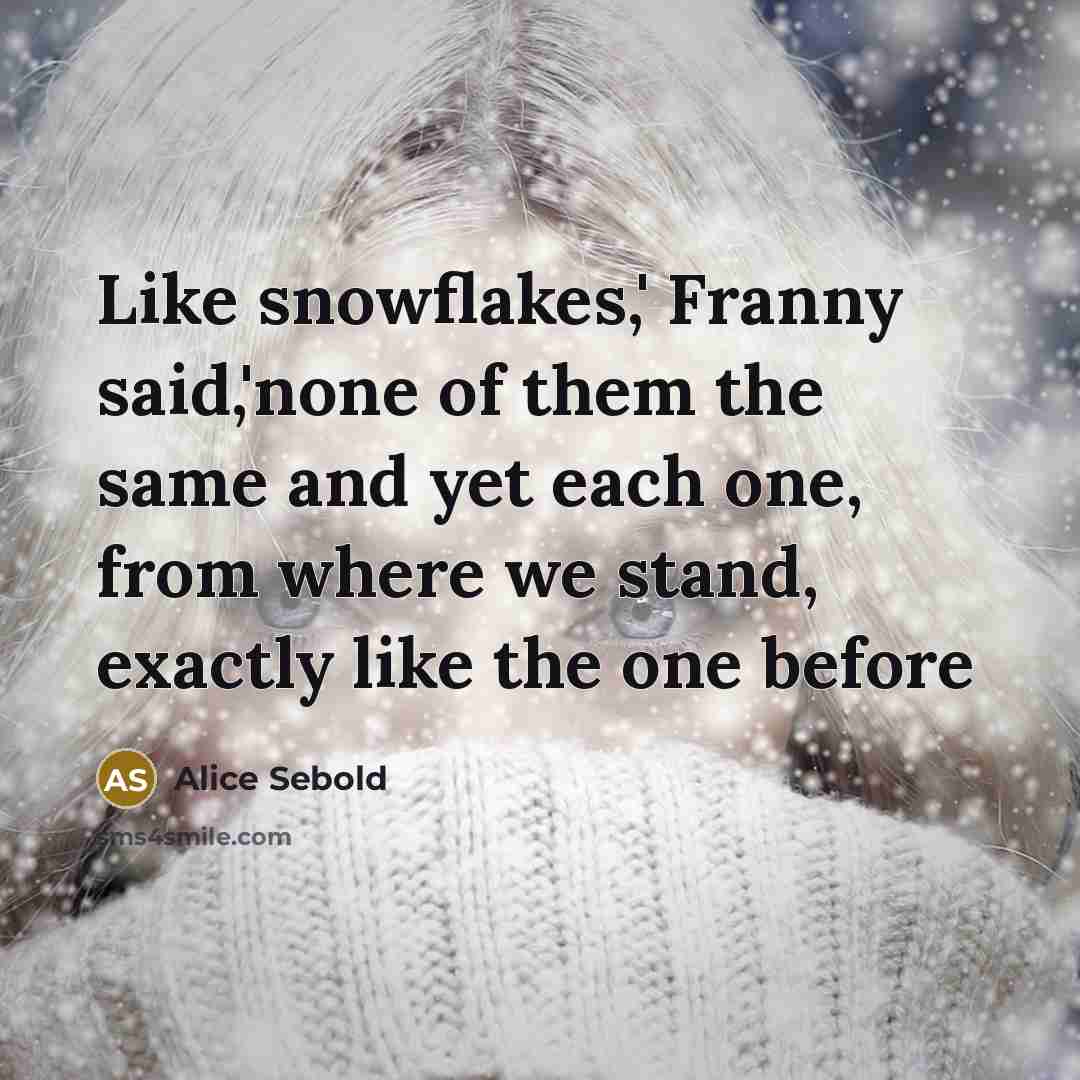 “Like snowflakes,' Franny said,'none of them the same and yet…” quote by Alice Sebold