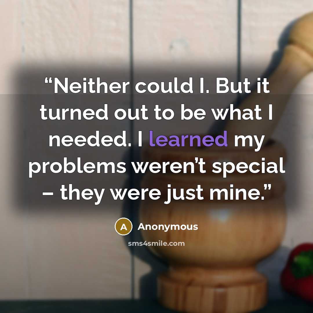 “Neither could I. But it turned out to be what I needed. I learned my problems weren’t special – they were just mine.” quote by Anonymous