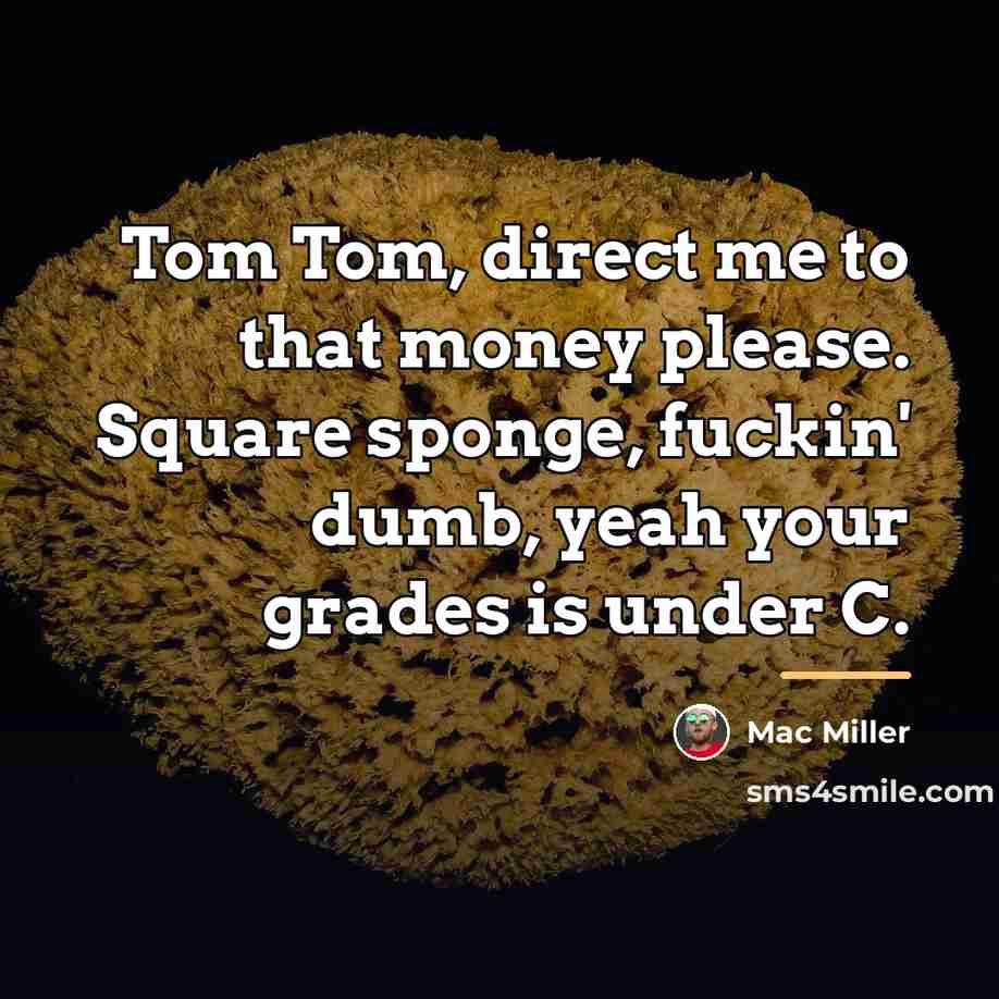 “Tom Tom, direct me to that money please. Square sponge,…” quote by Mac Miller