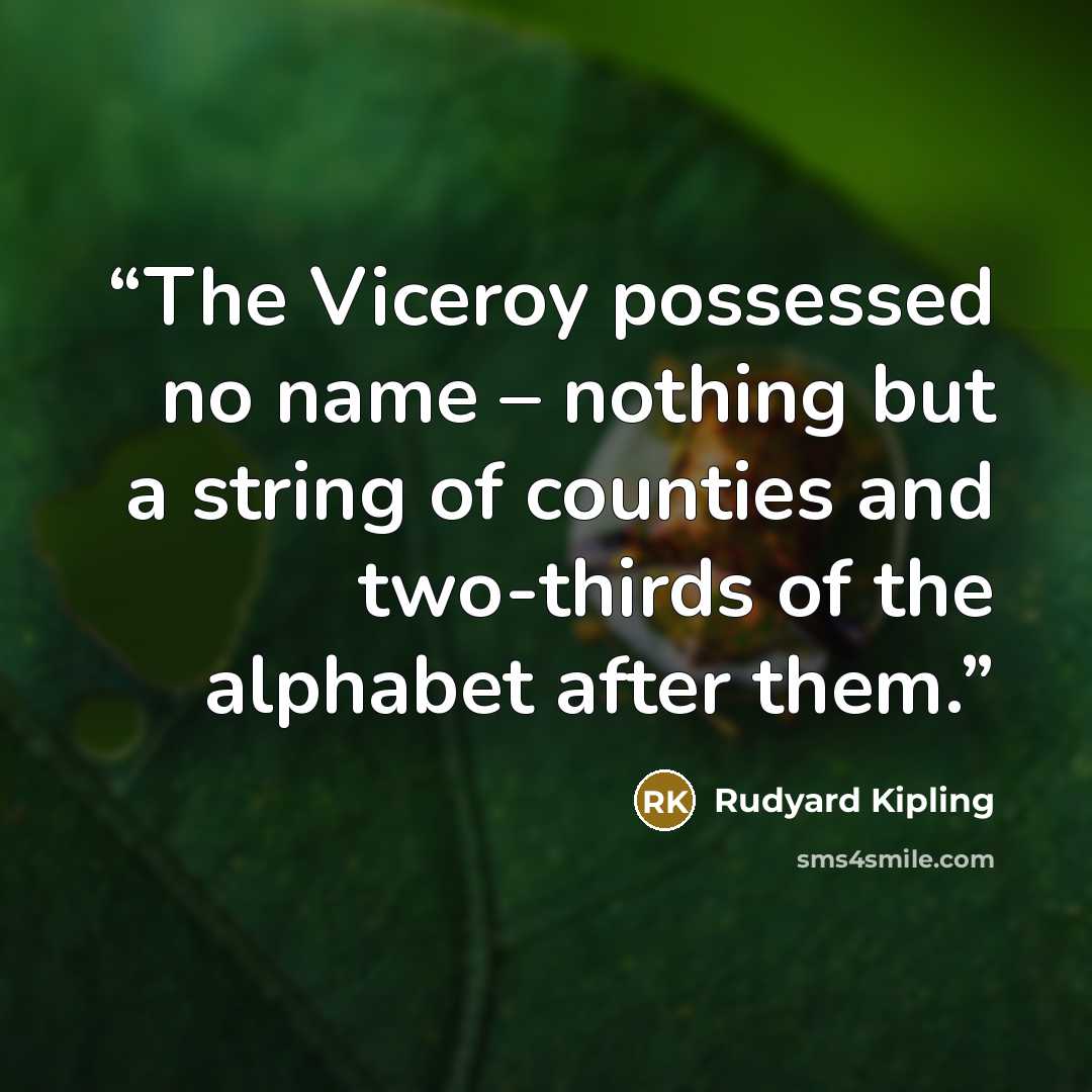 “The Viceroy possessed no name – nothing but a string of counties and two-thirds of the alphabet after them.” quote by Rudyard Kipling