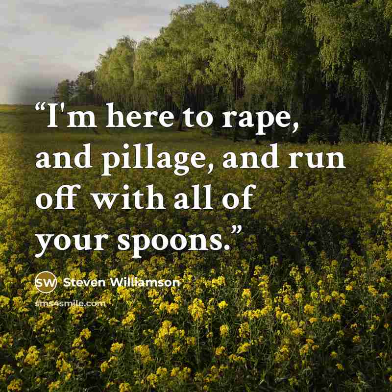 “I'm here to rape, and pillage, and run off with all of your spoons.” quote by Steven Williamson