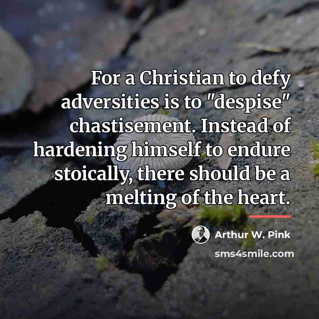 “For a Christian to defy adversities is to "despise" chastisement.…” quote by Arthur W. Pink