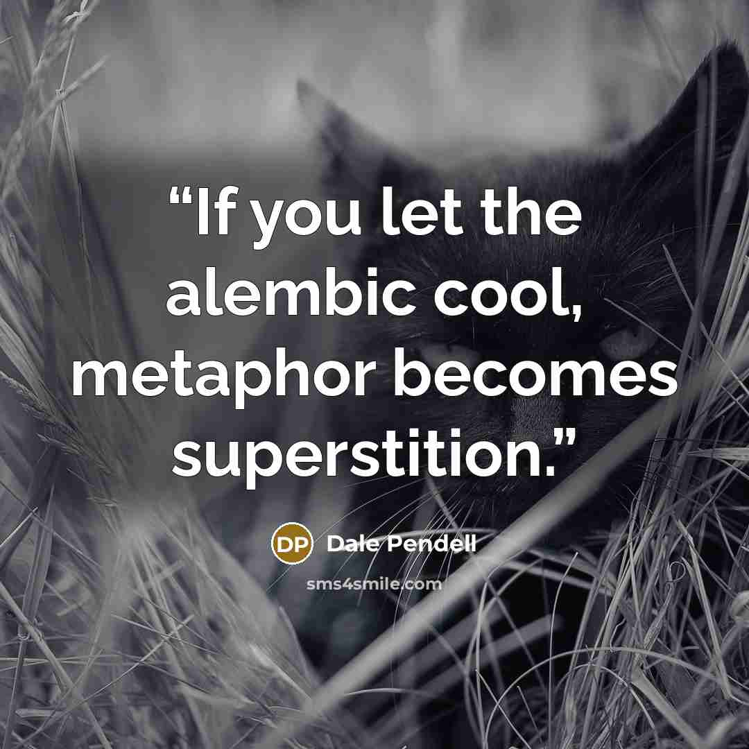 “If you let the alembic cool, metaphor becomes superstition.” quote by Dale Pendell