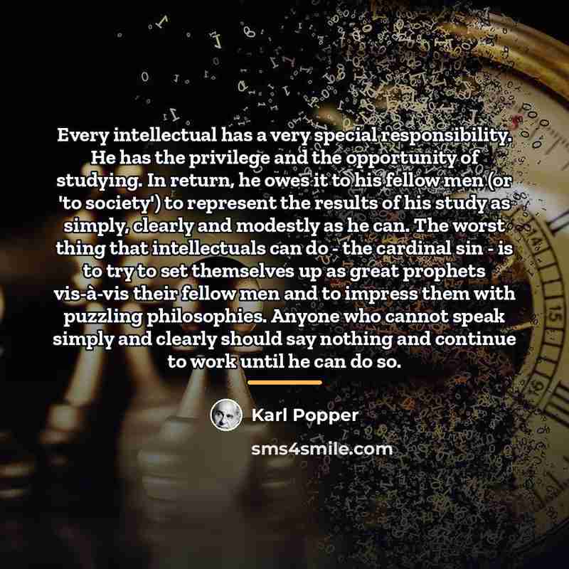 “Every intellectual has a very special responsibility. He has the…” quote by Karl Popper