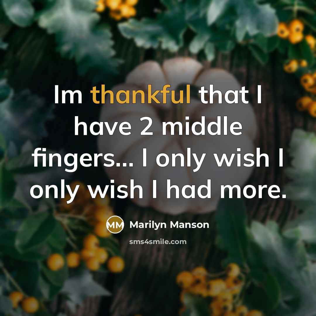 “Im thankful that I have 2 middle fingers... I only wish I only wish I had more.” quote by Marilyn Manson