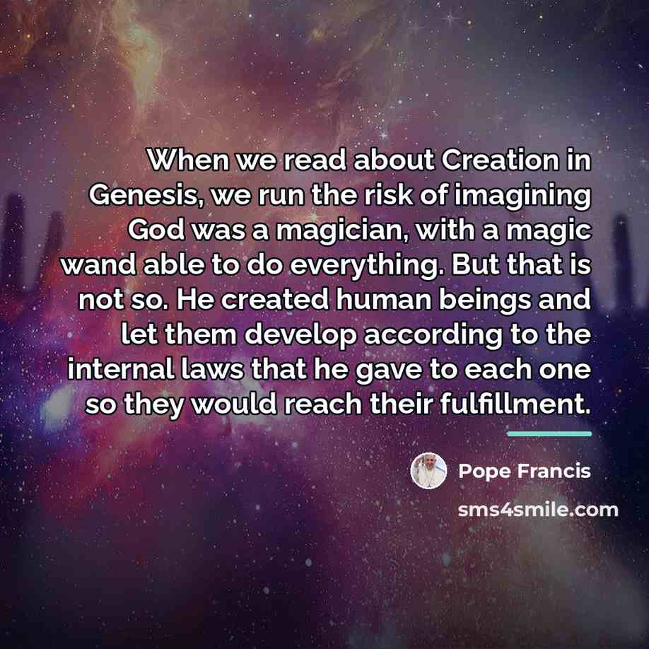 “When we read about Creation in Genesis, we run the…” quote by Pope Francis